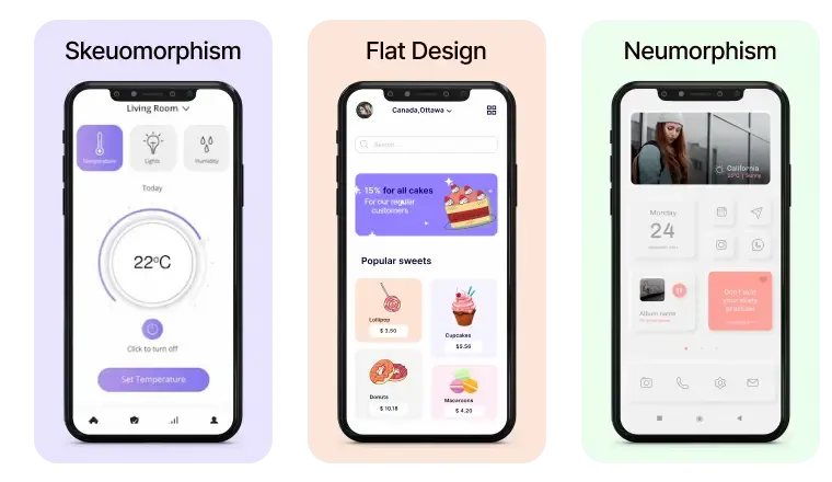 skeuomorphism-neumorphism-flat-design-comparision